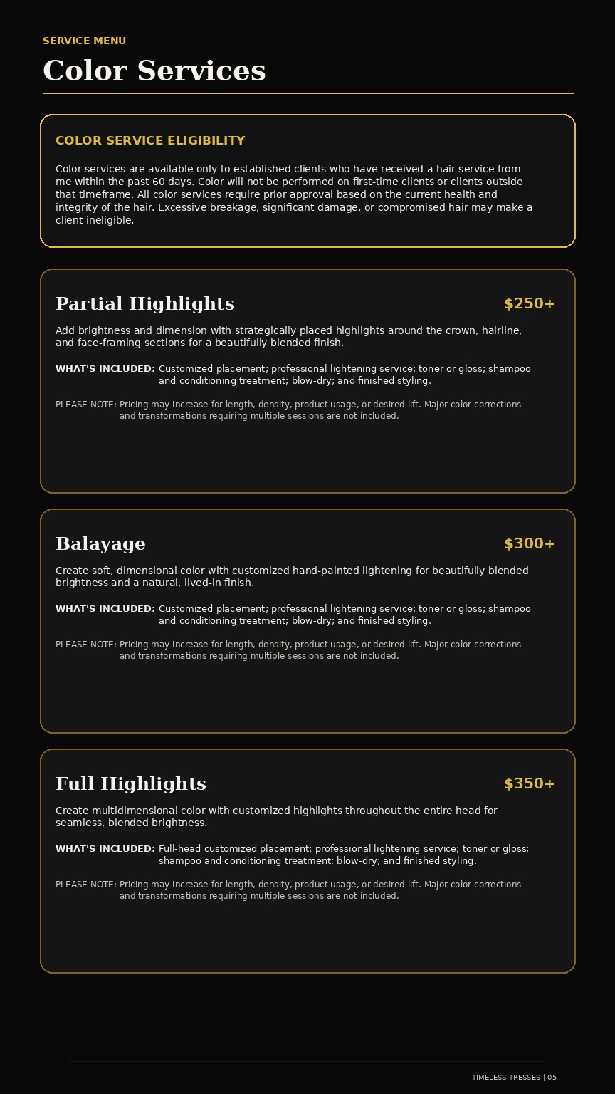 Timeless Tresses Signature Service Guide - page 5 of 12