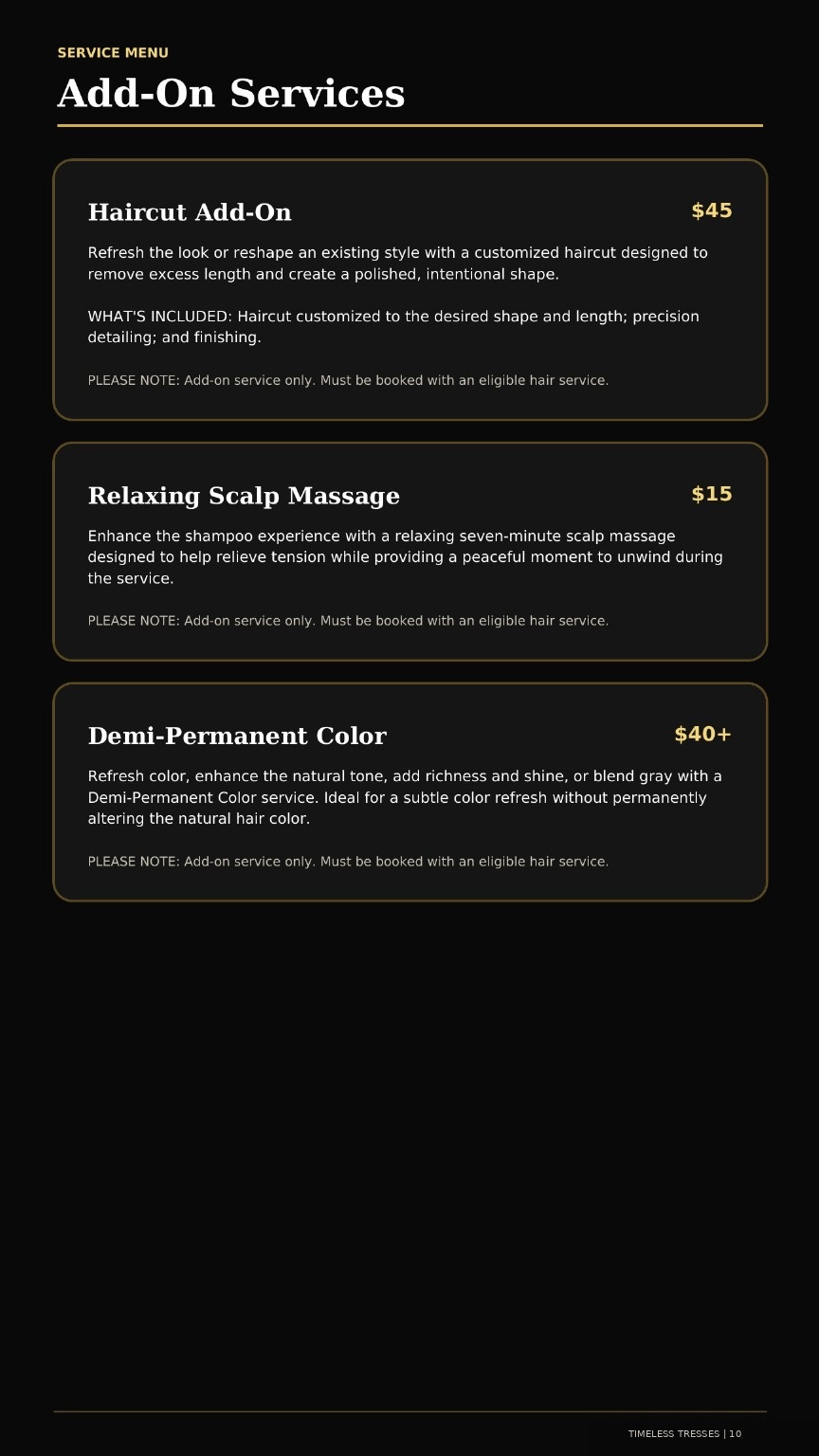 Timeless Tresses Signature Service Guide - page 10 of 12