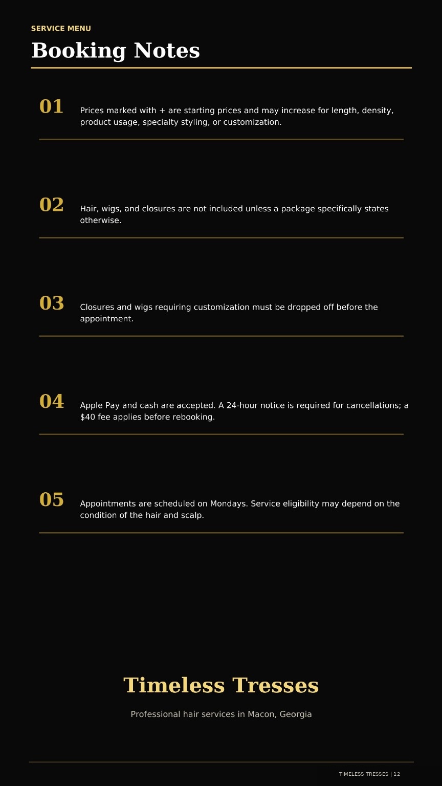 Timeless Tresses Signature Service Guide - page 12 of 12